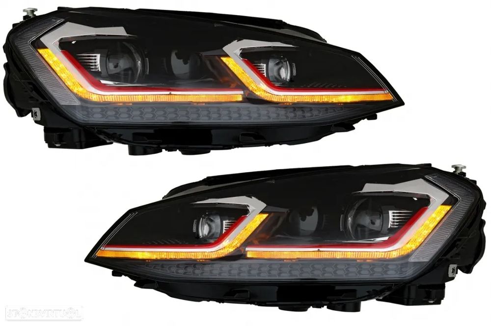 Faróis frontais full Led com pisca dinâmico e welcome light para VW Golf 7 12-17 Look 7,5 com risca vermelha - 16