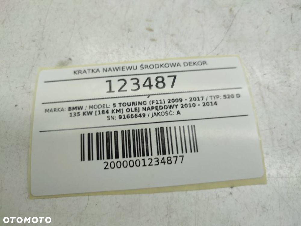 KRATKA NAWIEWU ŚRODKOWA LISTWA DEKOR DESKI BMW 5 F10 F11 9166649 9166891 - 8