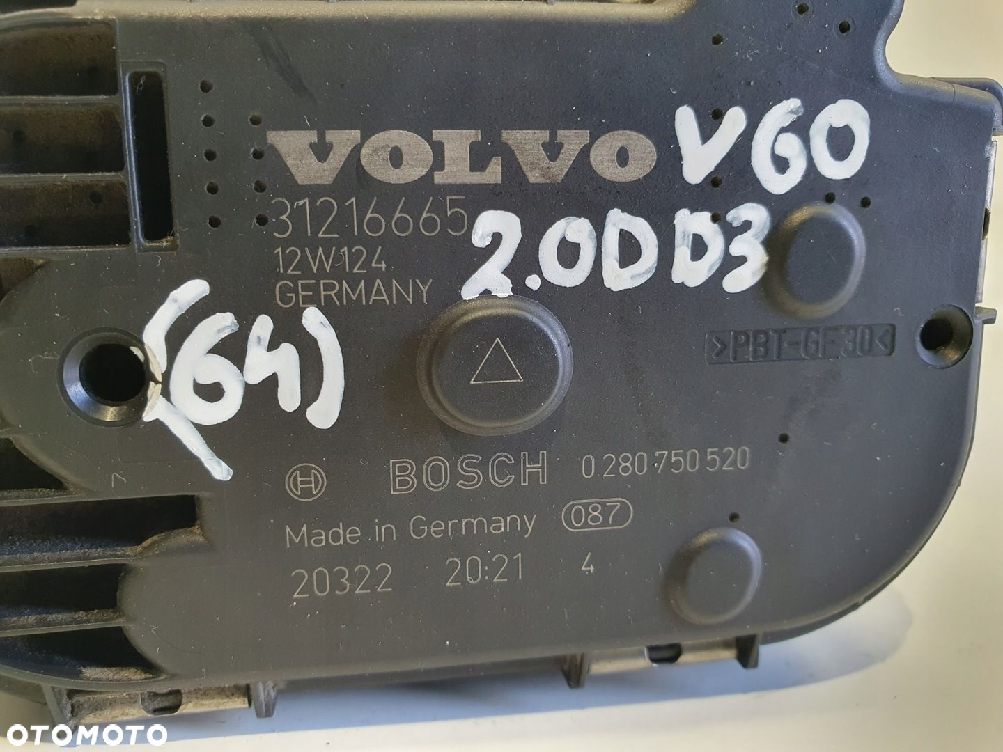 Volvo S60 II V60 2.0 D D3 PRZEPUSTNICA 31216665 bosch 0280750520 - 2
