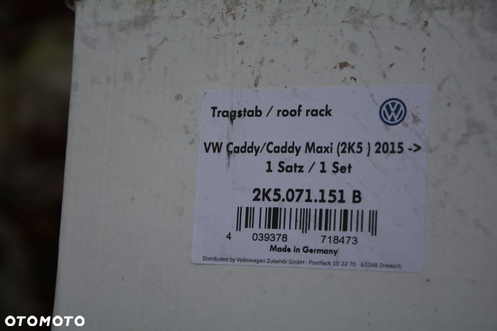 VW Caddy 2015 - bagażnik dachowy  Oryginał Alu klucz - 6