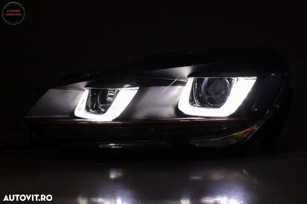 Grila Centrala VW Golf 6 VI (2008-2012) Golf 7 U Design cu Red Strip GTI LED dinam- livrare gratuita - 3