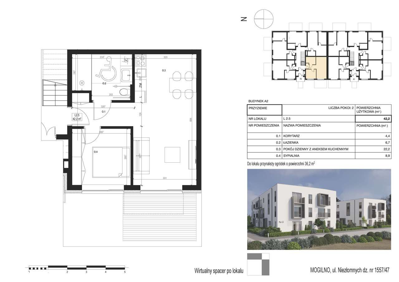 NOWE Mieszkanie 2 pokojowe z ogródkiem MOGILNO/ 42,2 m2 + 36,2 ogródek