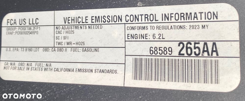 DODGE DURANGO SRT 8 RT R/T lift 2014-2025r 4xPDC ORYGINALNA ALUMINIOWA MASKA POKRYWA SILNIKA ZDERZAK PRZEDNI PRZÓD HELLCAT 68433296AA  68510293AD Alu 4 x otwory na PDC  Wwa - 5