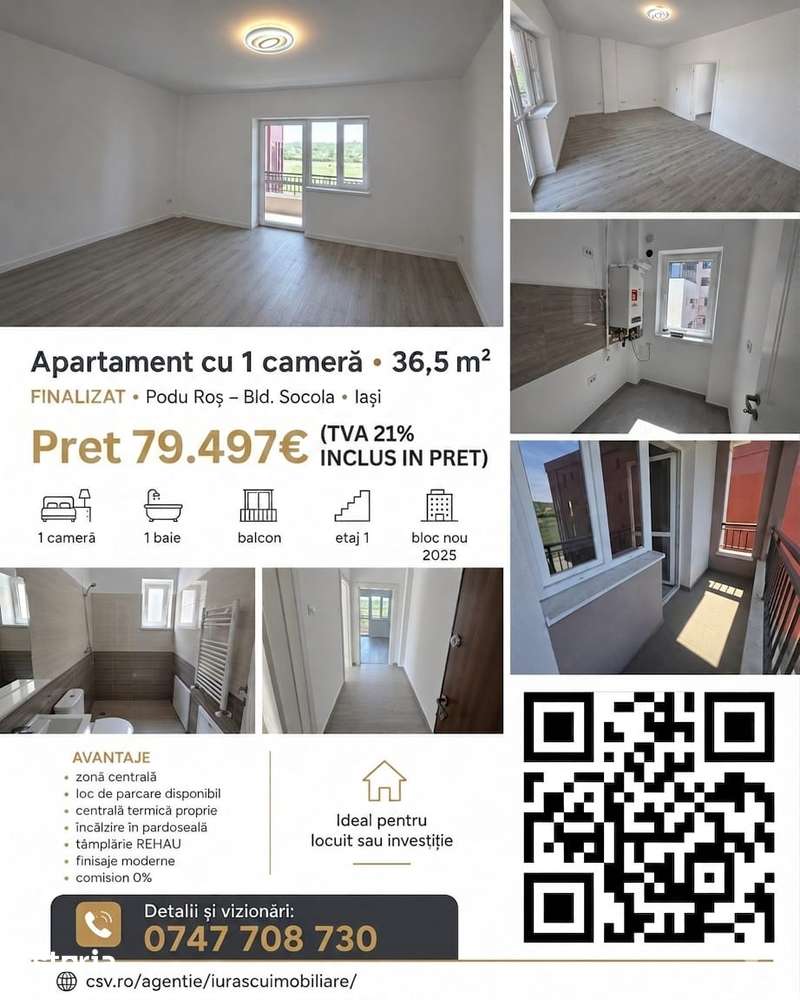 BLOC NOU Ap 1 camera FINALIZAT INTABULAT, 36.5m² Podu Ros- Bld.Socola — fotografia 1