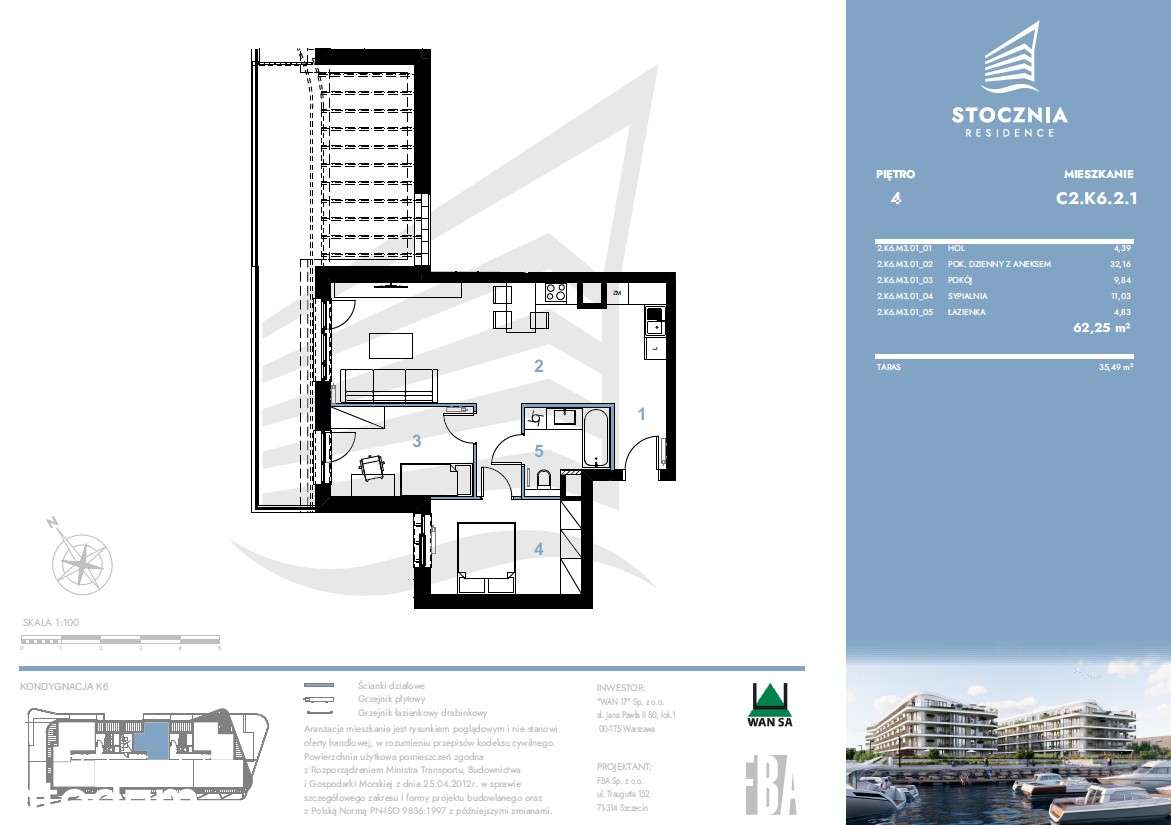 Mieszkanie 62,25 m2 + taras | Stocznia Residence