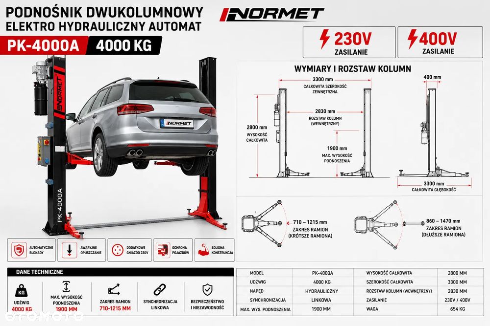 Podnośnik dwukolumnowy elektro hydrauliczny 4000kg automatyczny pk-4000a - 4