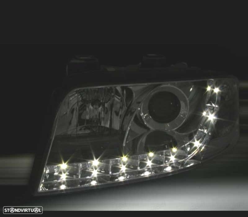 FARÓIS AUDI A6 4B 01-04 LUZ DIURNA LED FUNDO CROMADO - 3