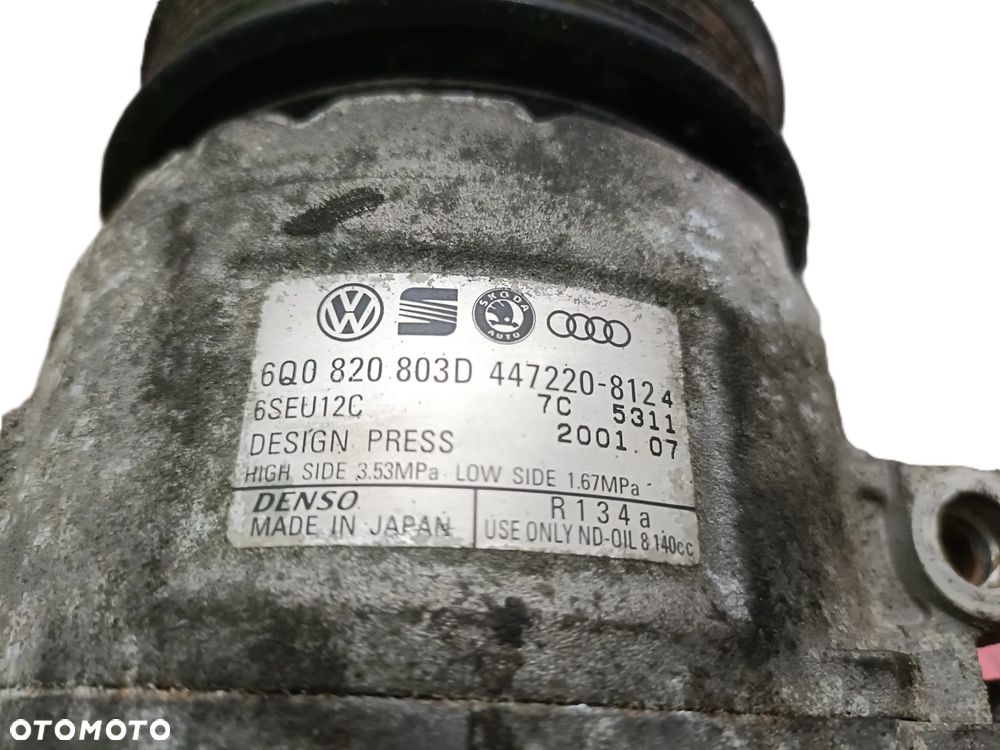 SKODA FABIA I 99-08 1,4 B kompresor sprężarka klimatyzacji DENSO 6Q0820803D * - 4