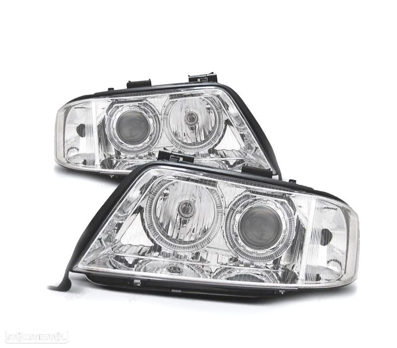 FARÓIS AUDI A6 4B 97-01 ANGEL EYES FUNDO CROMADO - 2
