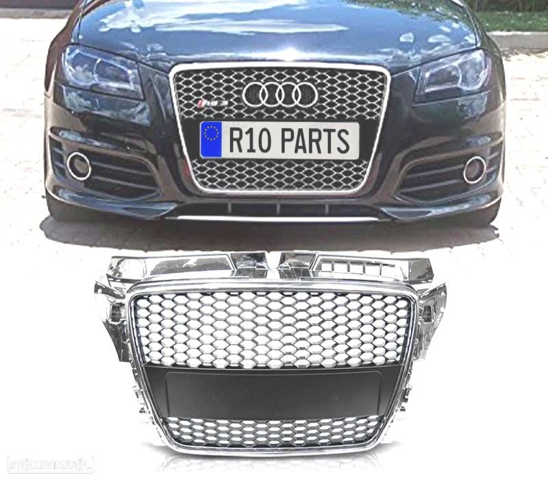 GRELHA FRONTAL AUDI A3 8P 08-12 LOOK RS CROMADO PRETO - 1