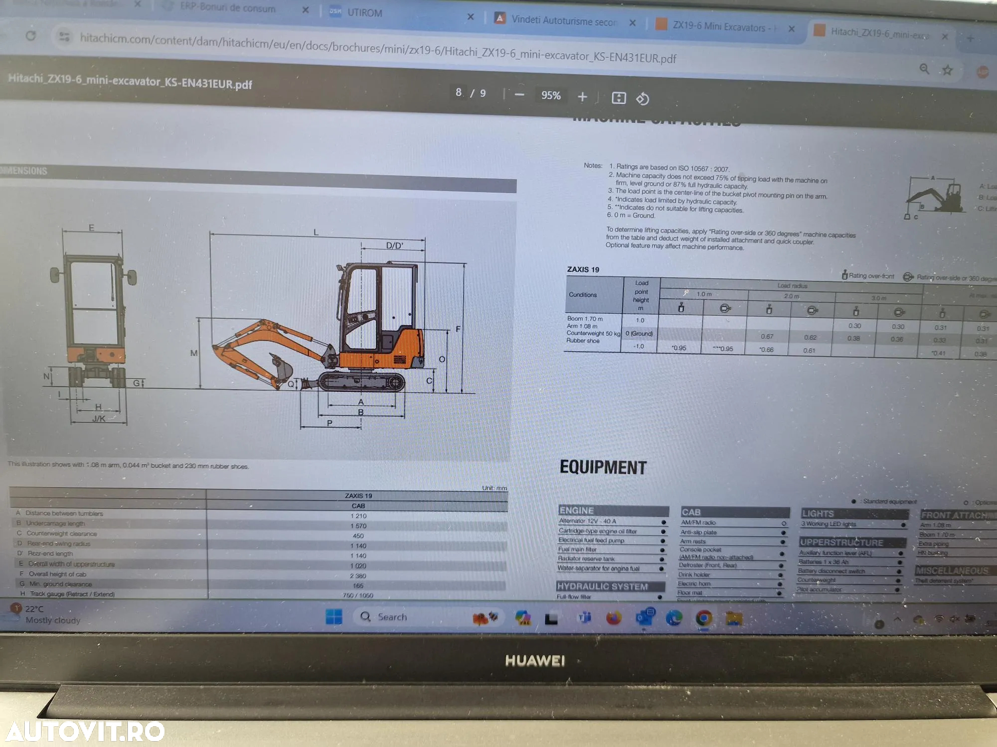 Hitachi ZX19-6, 2 tone, Cabina inchisa, inst picon, senie extensibile, cupa lat 400mm, garantie 1 an, posibilitate leasing, produsa in JAPONIA-PROMOTIE 26500 EUR+Tva - 16