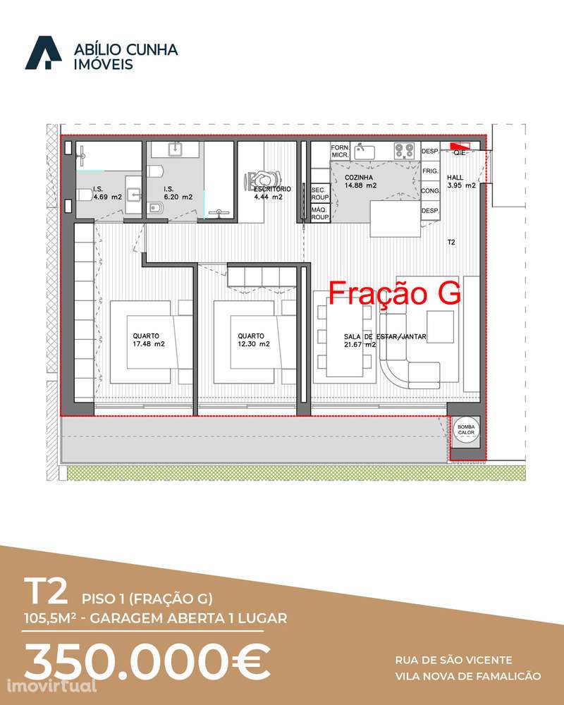 Apartamento T2 Novo | 105,5 m² | Garagem | Famalicão | 350.000 € - Grande imagem: 2/2