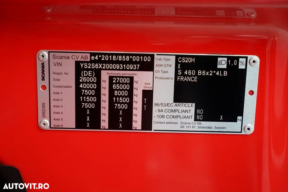 Scania S 460 / CORTINĂ 8.1 M / 60 M3 / SOLO / 6X2 / PUNTE RIDICATĂ / PUNTE DIRECȚIE - 38