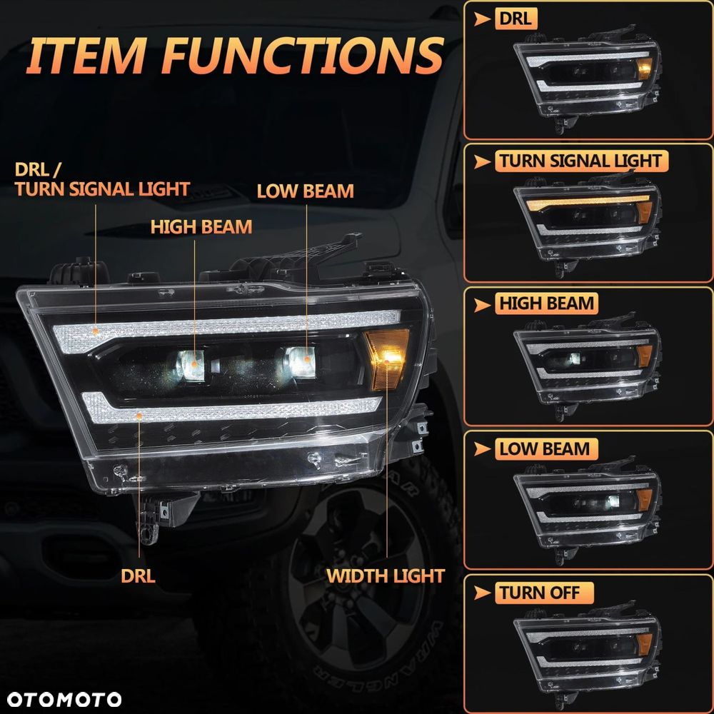 Reflektory Lampy L+R kpl Vland Full Bi Led Tuning Dodge Ram V 5 1500 19-24 - 8