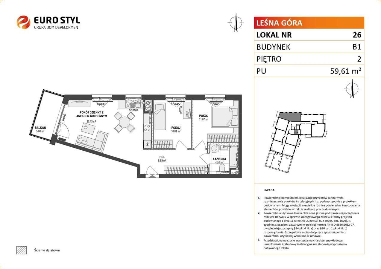 3 pokoje 59,61 m² | Leśna Góra | Gdańsk Niedźwiednik