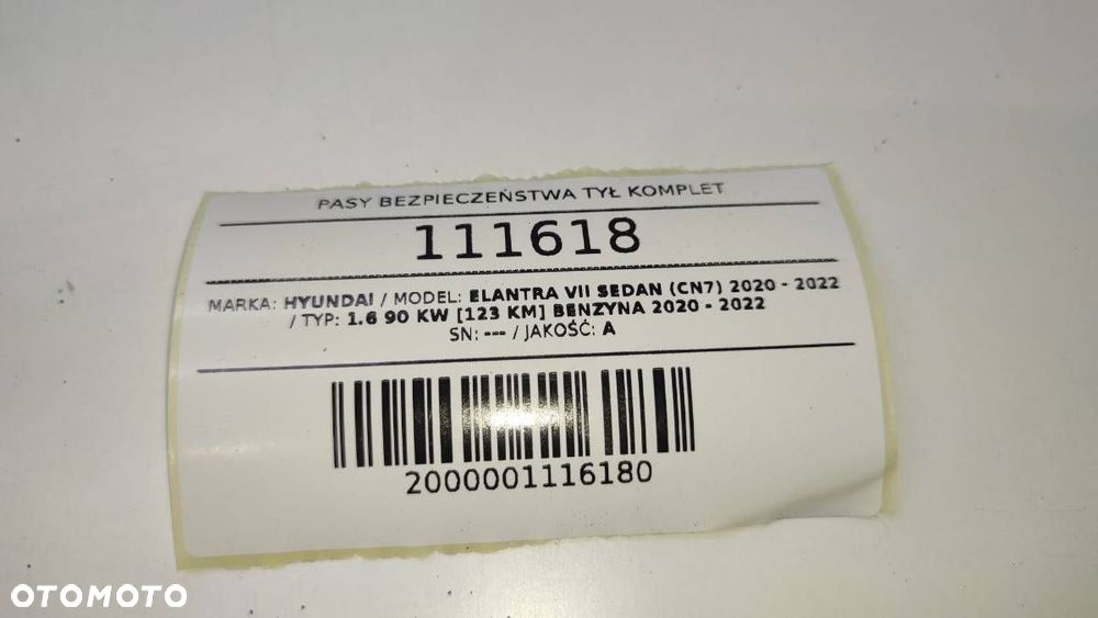 PASY BEZPIECZEŃSTWA TYŁ KOMPLET KANAPY LEWY PRAWY HYUNDAI ELANTRA VII - 12