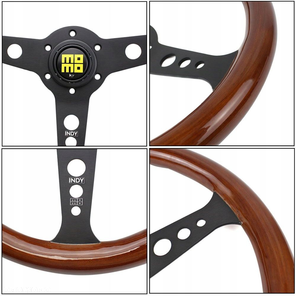 Kierownica drewniana drewno real mahoń 350mm retro momo indy CZARNY ŚRODEK - 2
