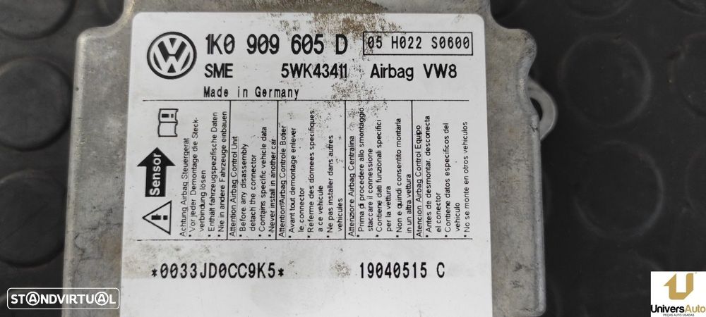 CENTRALINA AIRBAG VOLKSWAGEN GOLF V 2007 -1K0909605D - 2