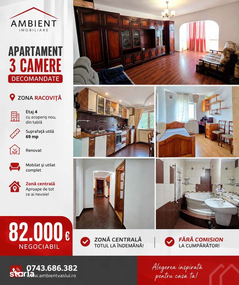 Apartament cu 3 camere, mobilat și utilat, VASLUI - zona CENTRU — fotografia 1