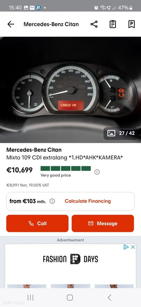 Mercedes-Benz Citan 109 CDI Mixto BlueEFFICIENCY extralang - 9