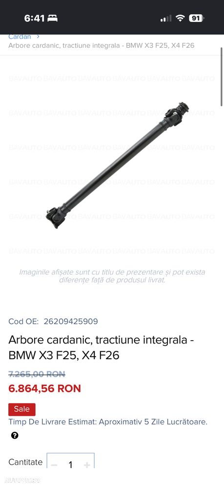 Cardan Față (Arbore Cardanic) BMW X3 F25 / X4 F26 – Cod 26208605867 - 2