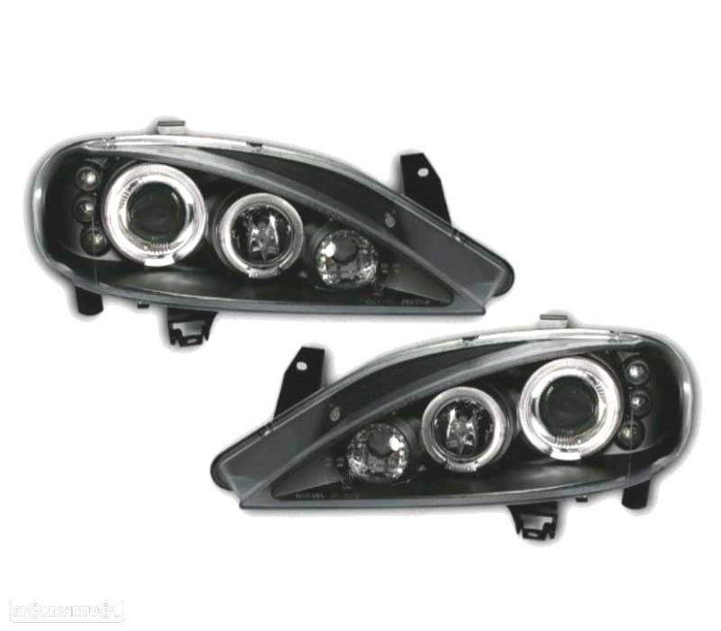 FARÓIS FRONTAIS RENAULT MEGANE 99-02 ANGEL EYES LED FUNDO PRETO - 1