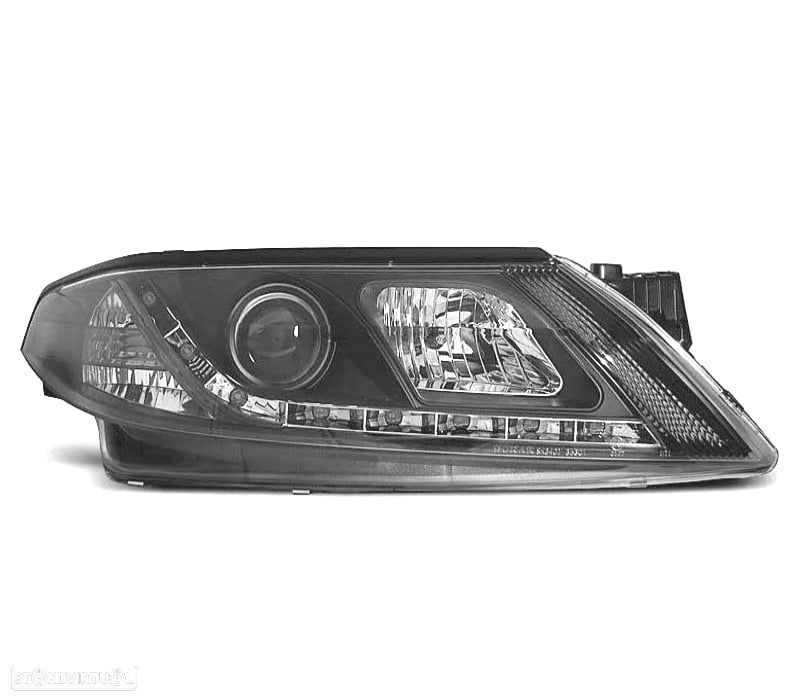FARÓIS RENAULT LAGUNA 01-05 LUZ DIURNA LED FUNDO NEGRO - 2
