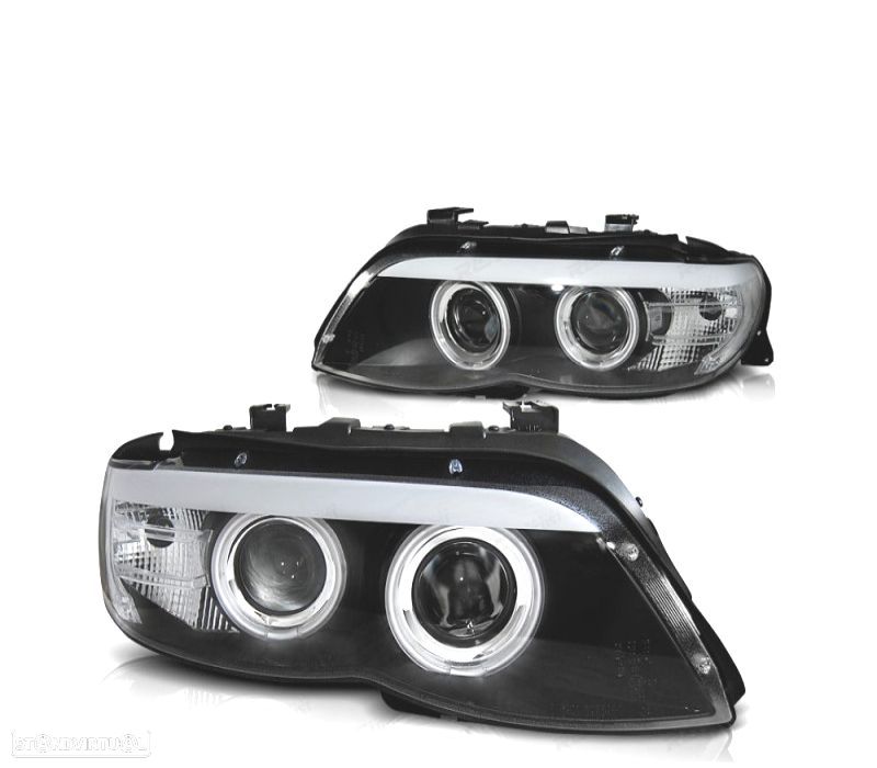FARÓIS ANGEL EYES CCFL BMW X5 E53 03-06 BLACK PRETO - 1