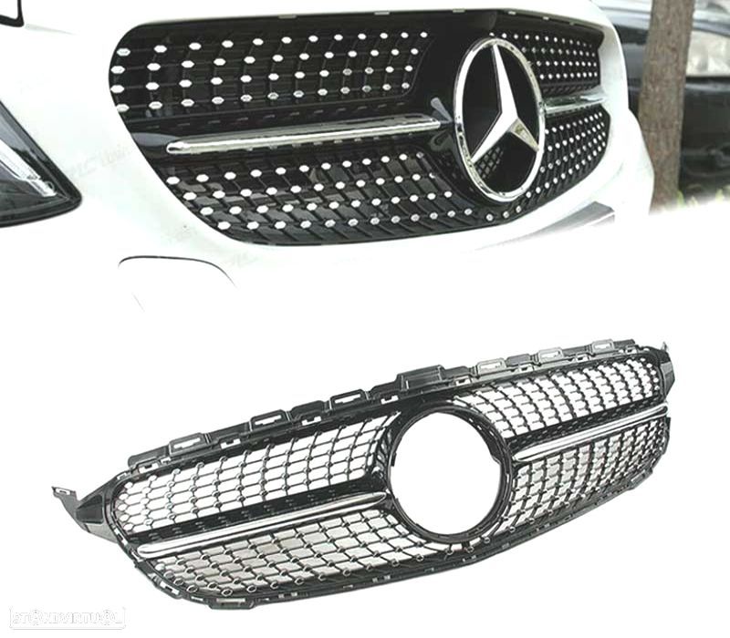 GRELHA DIANTEIRA MERCEDES W205 C205 19- LOOK DIAMOND PRETO - 1