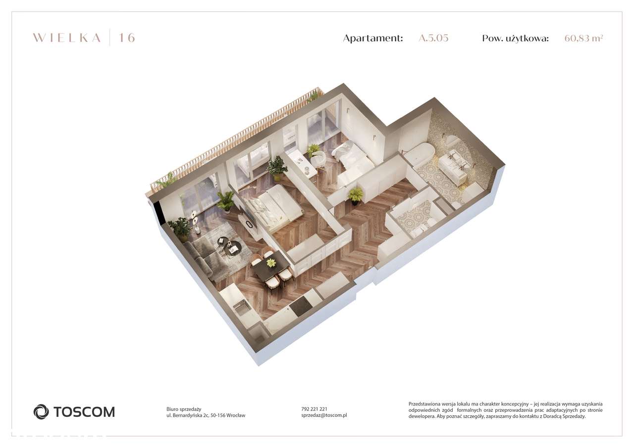 3 pokoje z dużym balkonem | Wielka 16 | Centrum Krzyków
