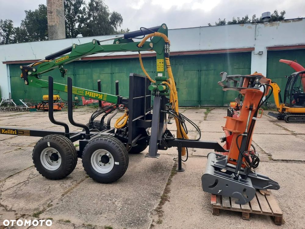 Inny Przyczepa leśna Kellfri 8 ton z żurawiem HDS 6,3m - odkładany HDS - TROL, Wyciągarka leśna do drewna KR4 - 4 tony WIRAX, Pomarol Chwytak do zrywki drewna hydrauliczny CHD100 / CHD110 - kleszcze do drewna, Rębak do drewna, trocina, zrębka - 4