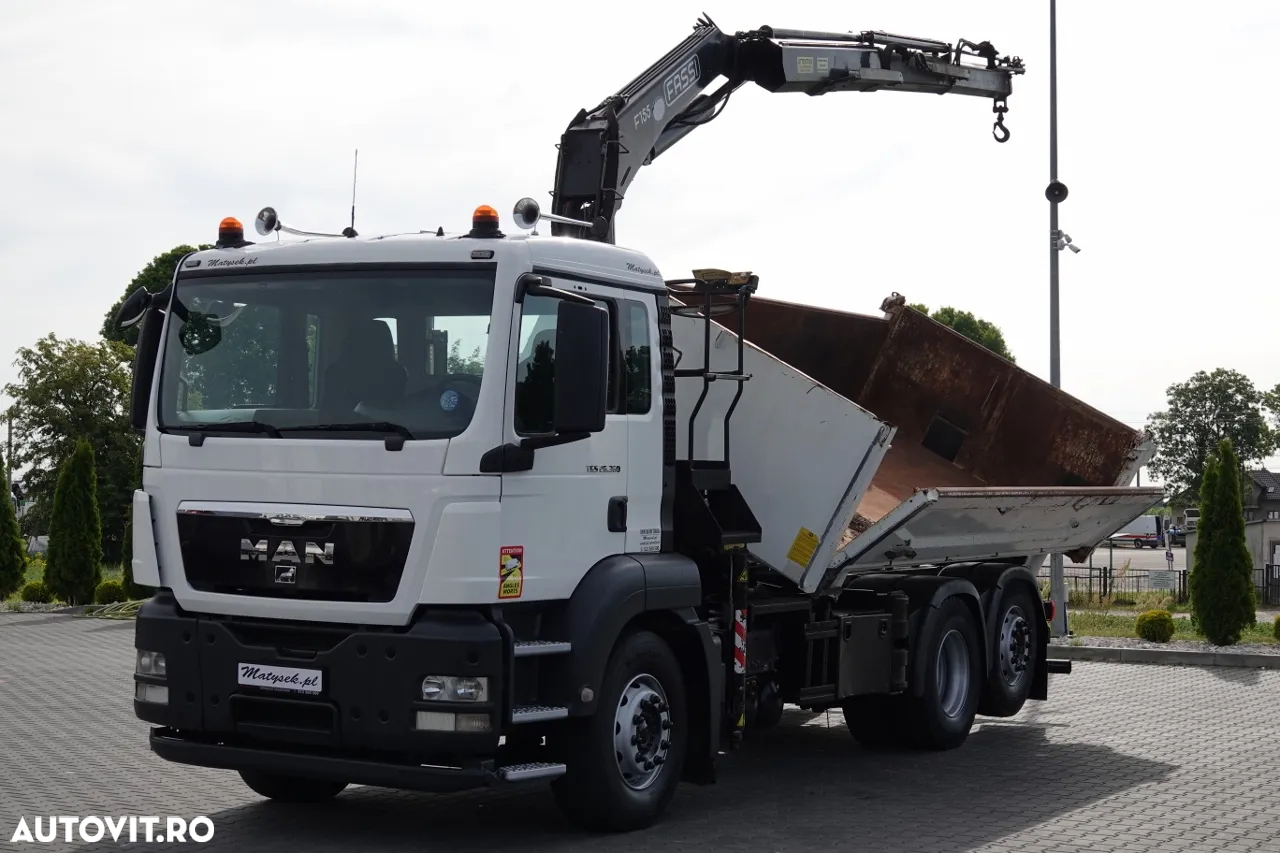 MAN TGS 26.360 / 6X2 / BASCULĂ + HDS FASSI F155A / CAPACITATE DE RIDICARE 6 160 KG / BORDMATIC / AXĂ RIDICATĂ / EURO 5 - 5