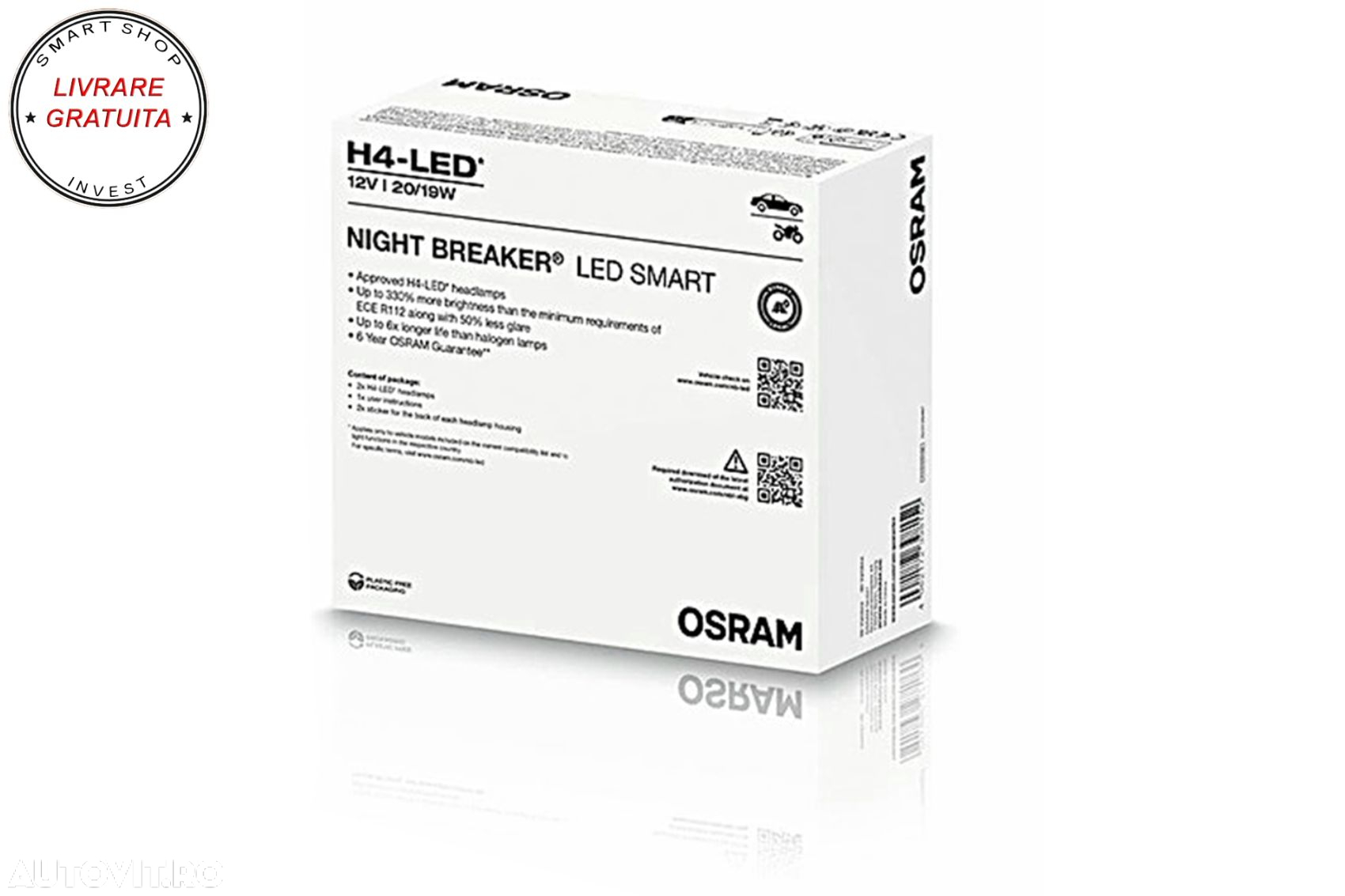 OSRAM NIGHT BREAKER LED SMART H4 64193DWNBSM Set 2 Becuri Auto Moto Omologare RAR- livrare gratuita - 5