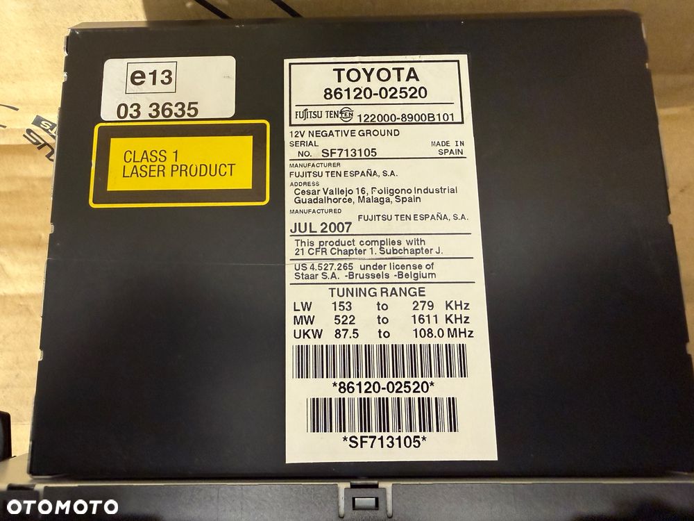 Radio Toyota Auris 06-12. Nr. 86120-02520. - 2