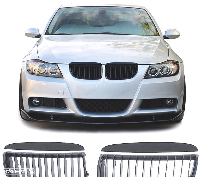 GRELHAS FRONTAIS BMW E90 E91 05-08 LOOK M PRETO MATE - 1