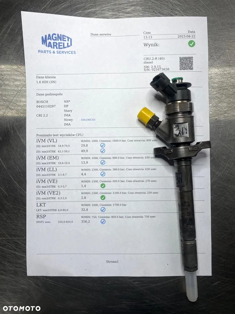 WTRYSKIWACZ TEST 1.6 TDCI 0445110297 WTRYSK IMA PEUGEOT CITROEN FORD VOLVO - 2