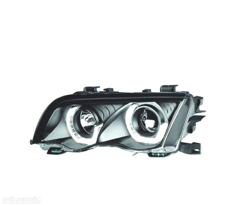 FARÓIS FRONTAIS BMW E46 98-01 BERLINA TOURING FUNDO PRETO - 1