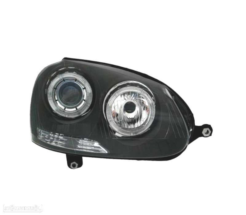 FARÓIS FRENTE ANGEL EYES PARA VOLKSWAGEN VW GOLF V 5 FUNDO PRETO - 3