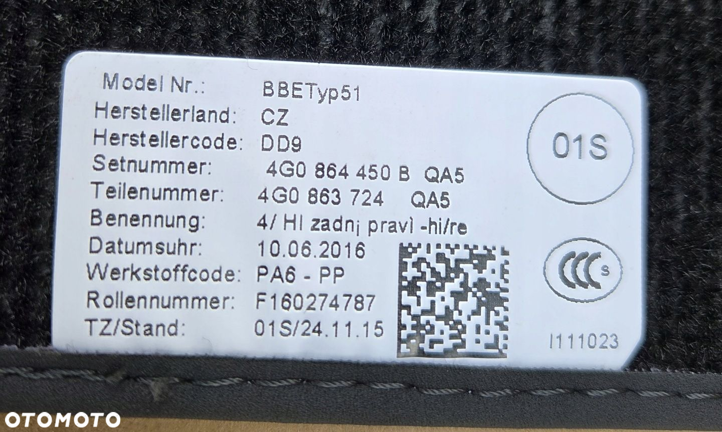 AUDI OE A7 S7 RS7 A6 S6 RS6 C7 DYWANIKI WELUROWE PRZÓD TYŁ KOMPLET - 6