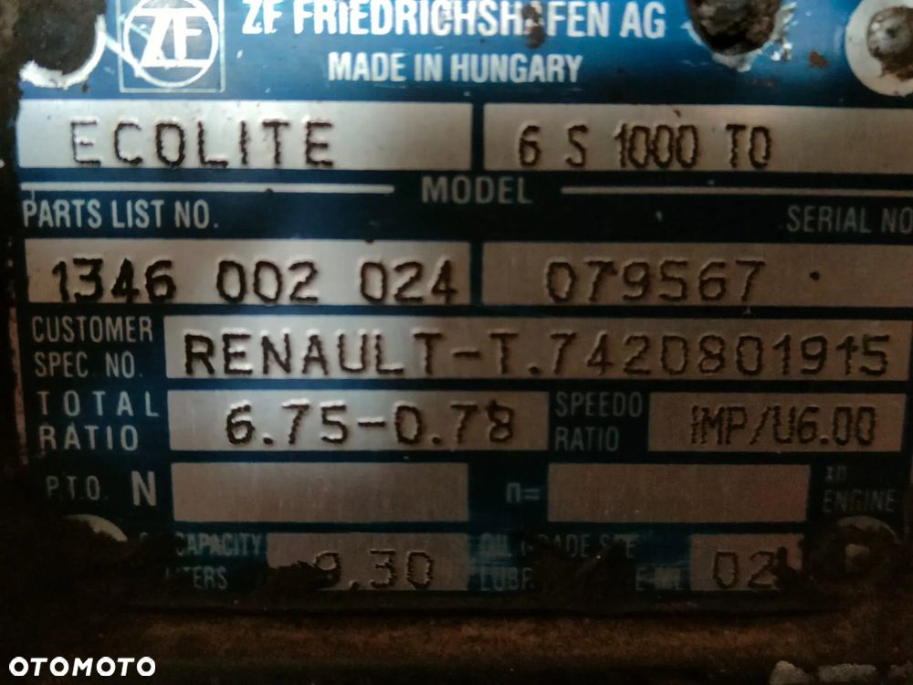 Skrzynia biegów ZF ECOLITE 6S1000 TO / Renault 7420801915 / Midlum 270 DXI 115Tyś przebiegu - 2
