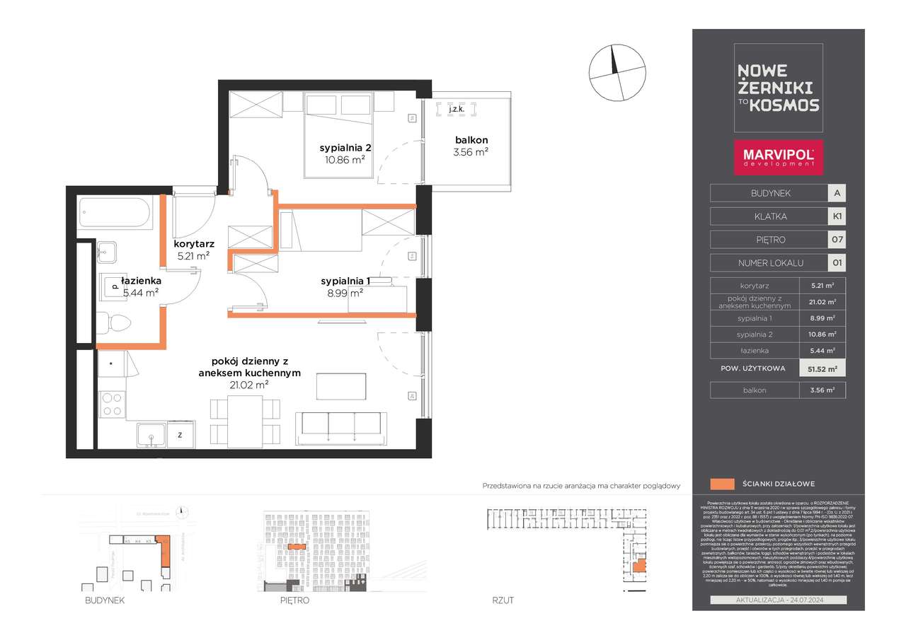 3-pokojowe mieszkanie 51m2 + balkon - Pełny obrazek: 2/13