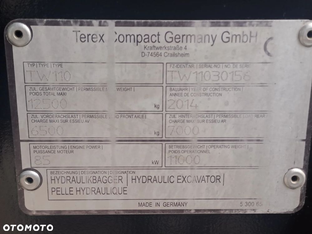 Terex TW 110 / 2014 ROK / CENTRALNE SMAROWANIE / 70 / 85 /95 / SCHAEF /YANMAR - 13