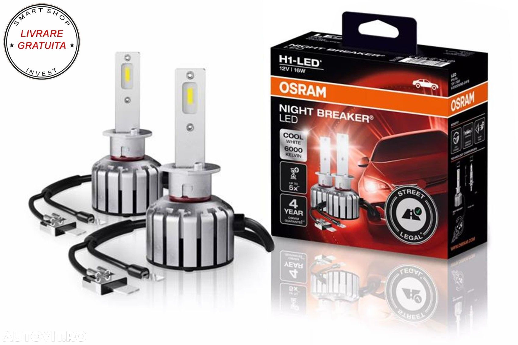 OSRAM NIGHT BREAKER H1 LED 64150DWNB-2HFB Set 2 Becuri Auto Omologare RAR- livrare gratuita - 1
