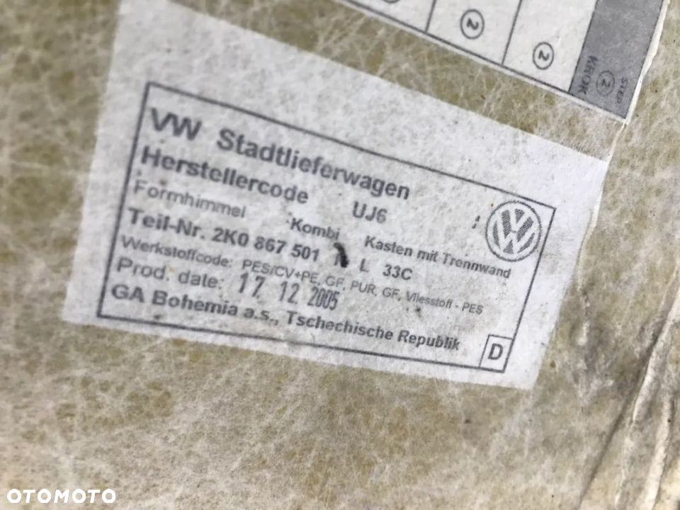 Podsufitka Volkswagen Vw Caddy 3 III półka daszki przeciwsłoneczne 03-20r 2K0867501 - 9