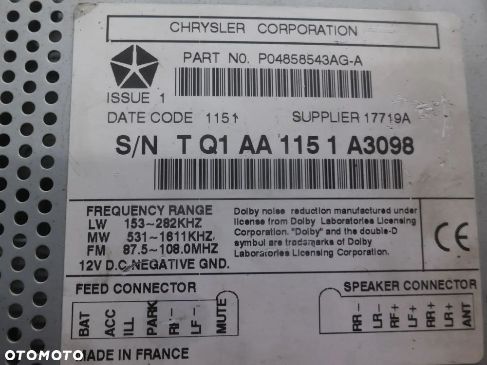 RADIO FABRYCZNE P04858543AG-A ORYGINAŁ CHRYSLER VOYAGER 01-07 - 4