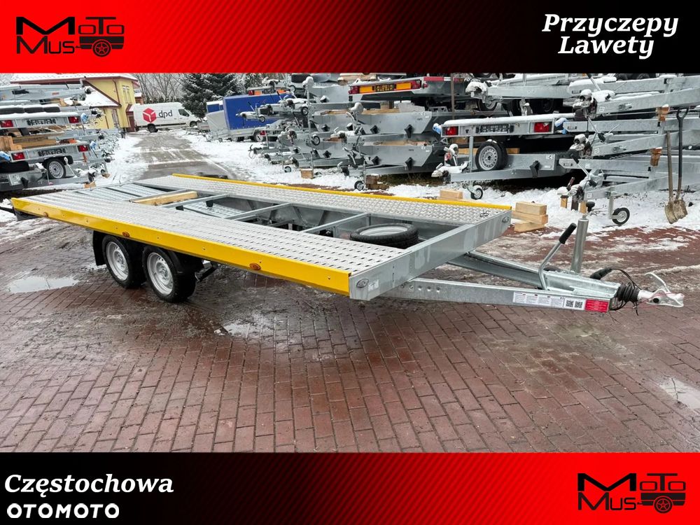 Niewiadów Laweta Niewiadów Mars NM 5x2,1m płaska żółta blenda DMC 3000kg 2 osie koła 195R13C spawana rama mocna