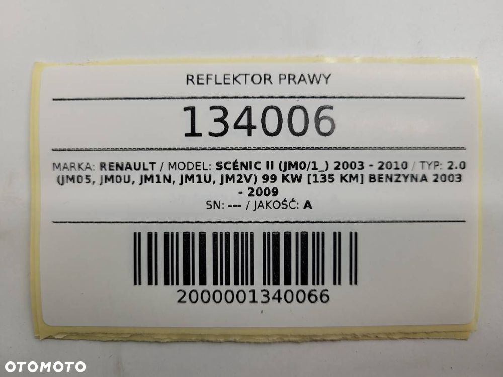 REFLEKTOR LAMPA PRAWA PRZÓD RENAULT SCENIC II 2005 EUROPA - 10