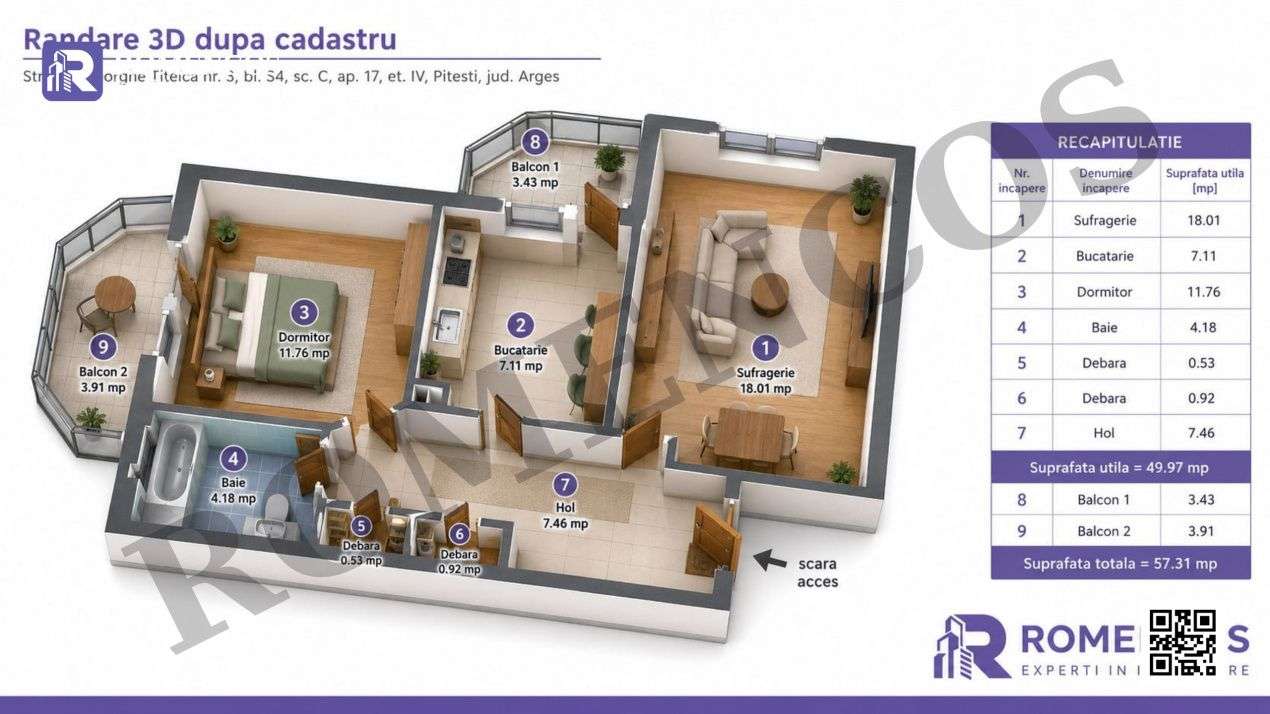 Apartament Rolast, 2 balcoane si panorama spre padurea Trivale — fotografia 3