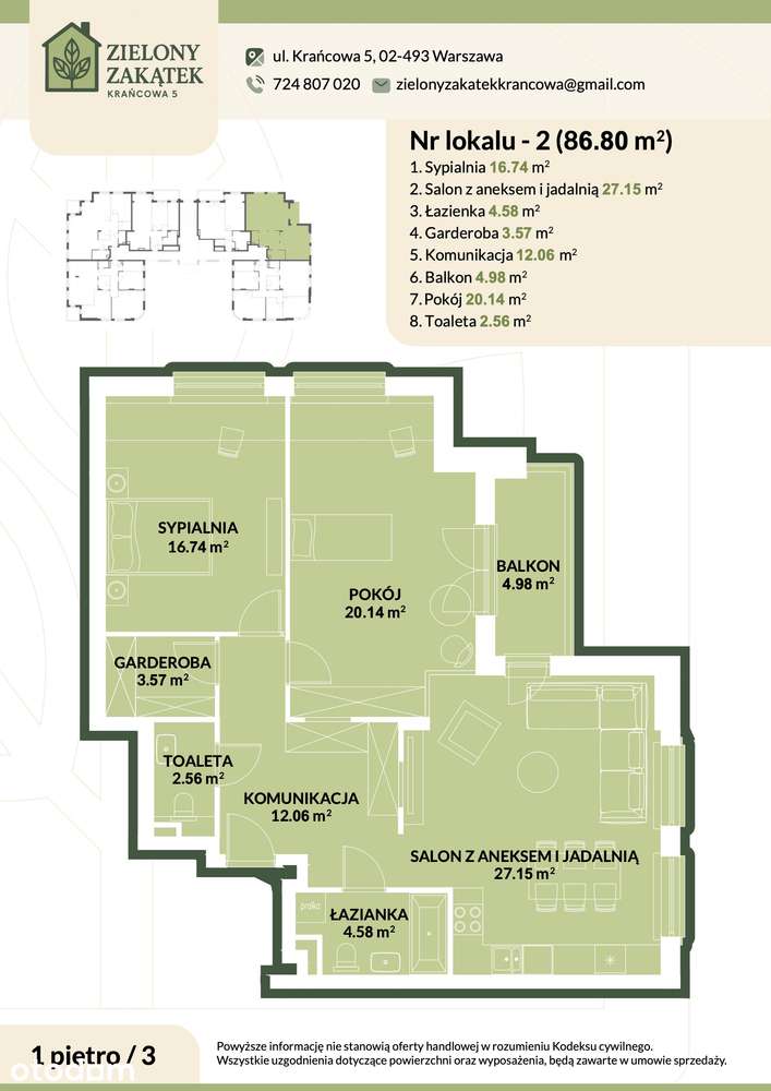 3-pokojowe 86,80m2 Warszawa|Stare Włochy | klimatyzacja | balkon - Pełny obrazek: 2/23