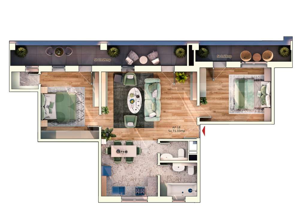 Apartament 3 Camera, 71 mp, 2 Bai, Terasa 19 mp, Zona Iulius Mall — fotografia 3